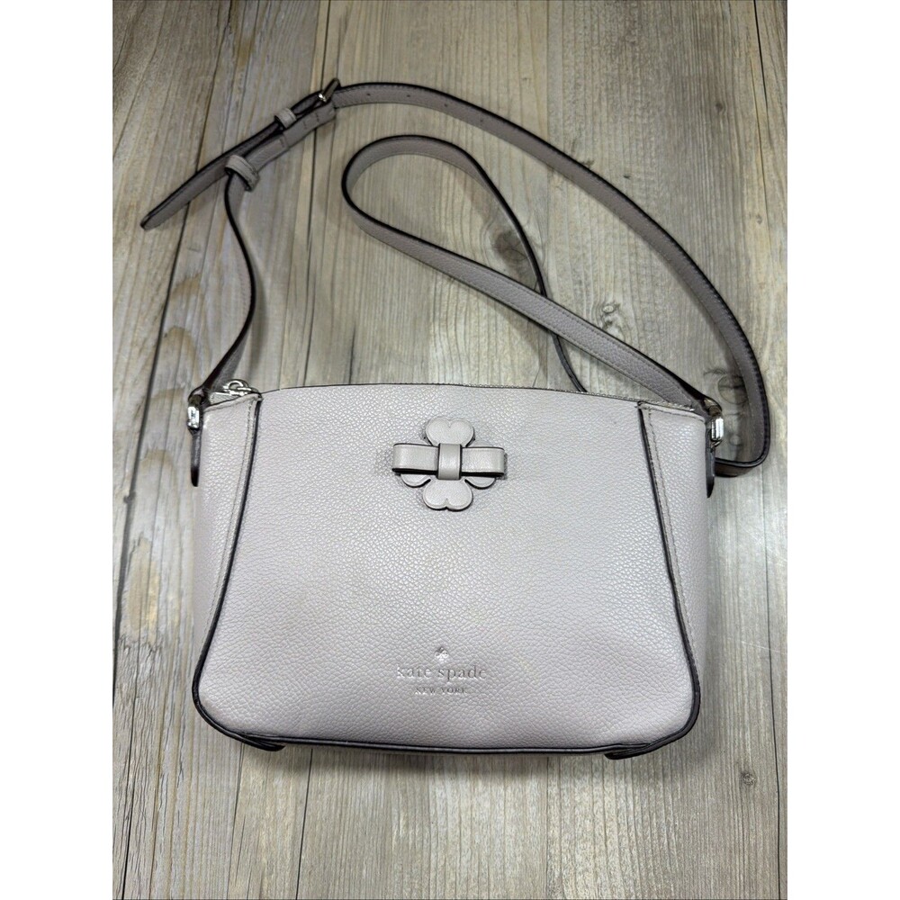 Kate Spade Clover Bow Small Pebble Leather Talia Zip Crossbody Bag Gray Purse